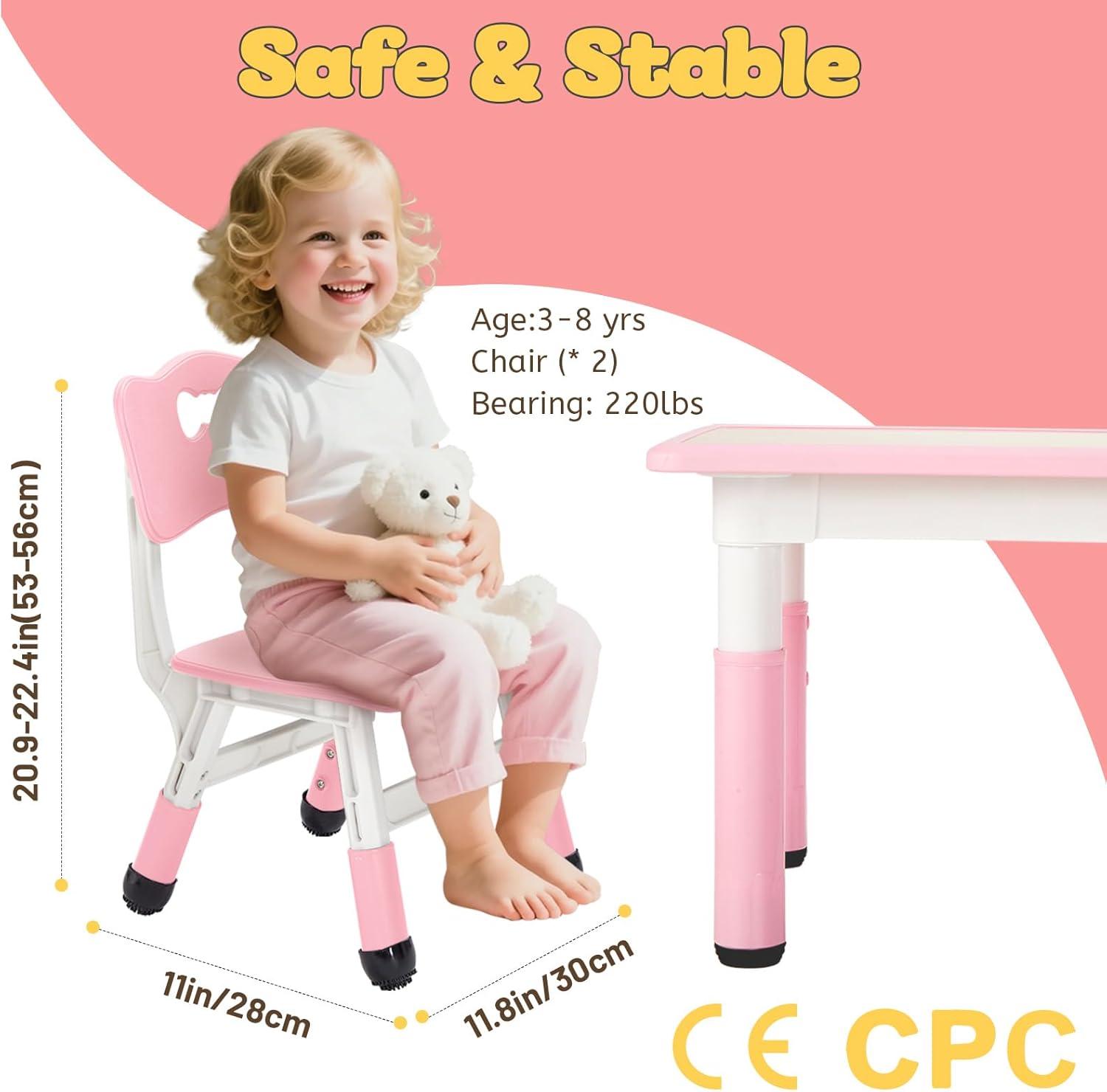 Shininglove Set of 2 Kids Chairs with Adjustable Height & Non-Slip Legs, for 2-6 Years Old Boys Girls