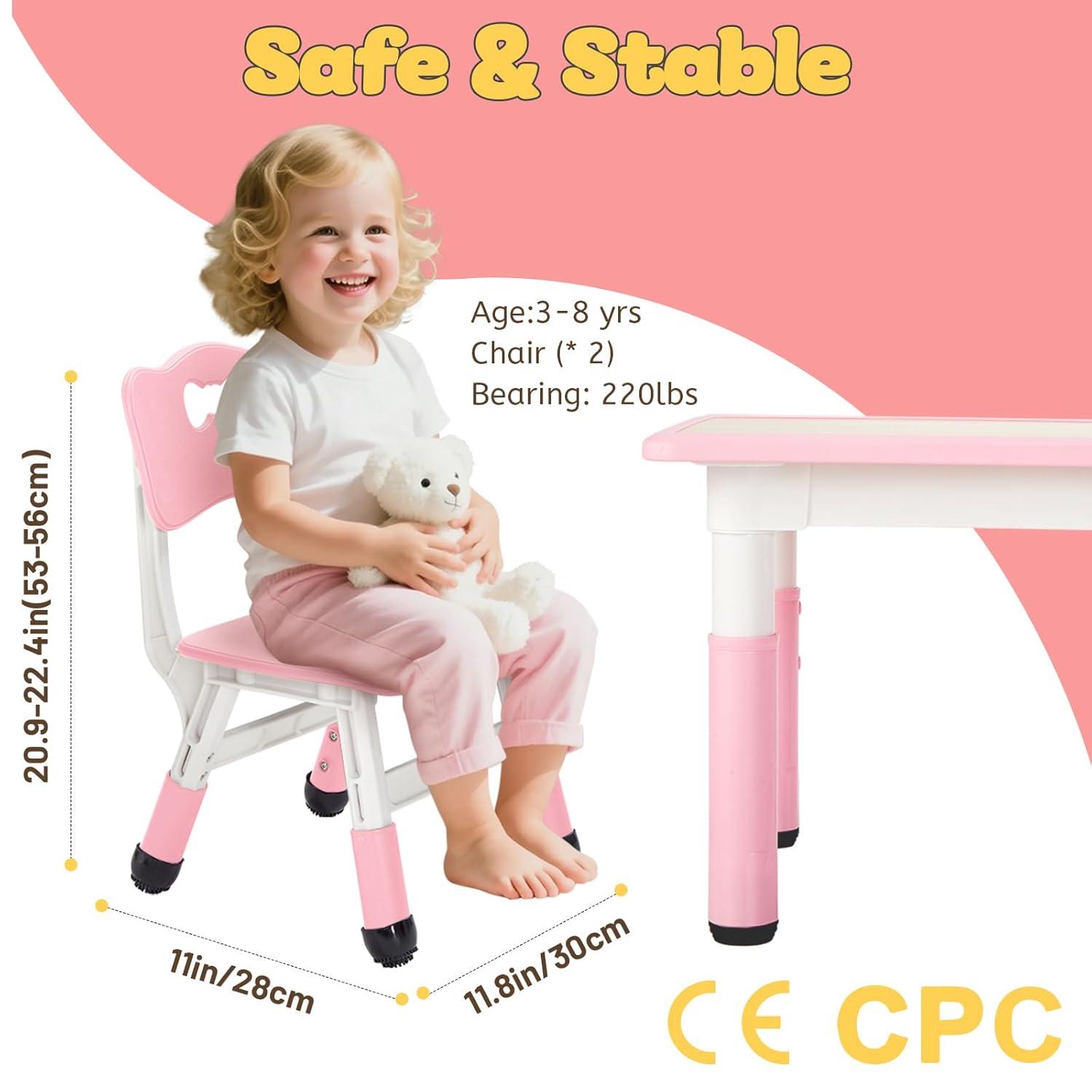 Shininglove Set of 2 Kids Chairs with Adjustable Height & Non-Slip Legs, for 2-6 Years Old Boys Girls