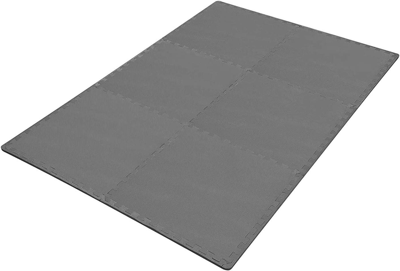 BalanceFrom Fitness 24 Square Foot Interlocking Extra Thick 1/2 Inch High Density Nonslip Exercise Mat Tiles with 6 24 x 24 Inch Pieces, Gray