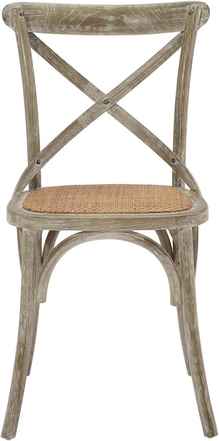 Modway Gear 18.5" Elm Wood and Rattan Dining Side Chair in Gray (Set of 4)