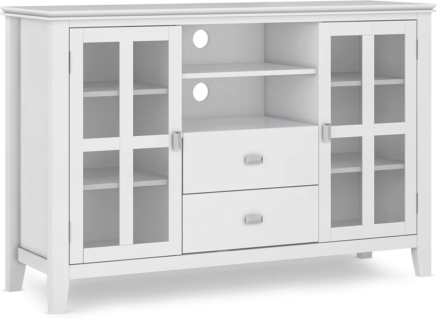 White Solid Wood 53" Traditional TV Media Stand with Cabinets