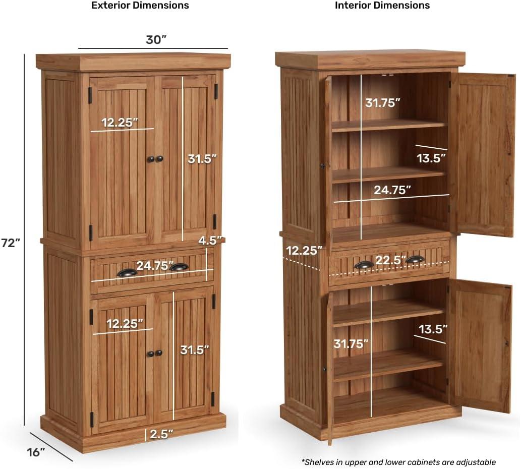 Nantucket Kitchen Storage Pantry - Natural: Home Styles, Hardwood Standing Cabinet with Drawer & Shelves