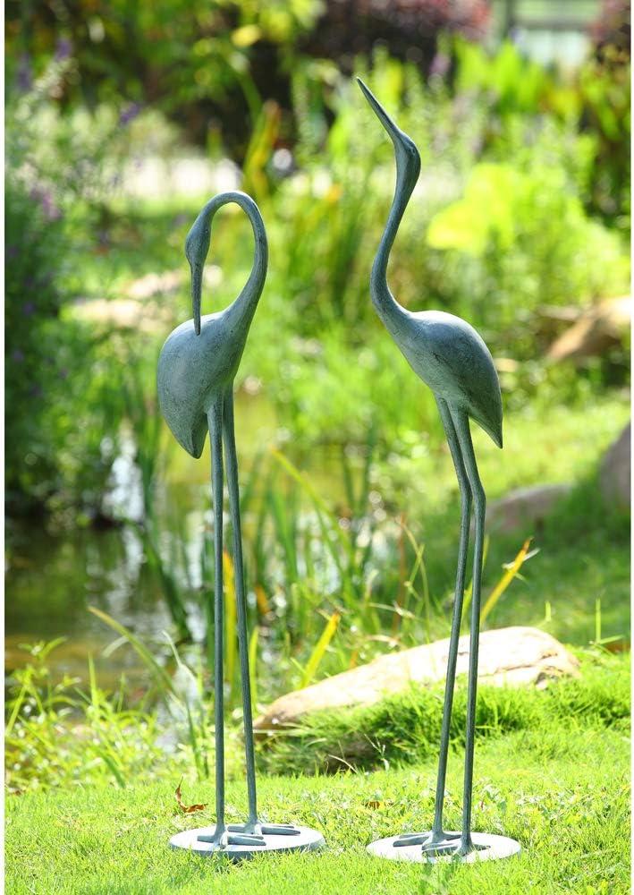 Verdigris Aluminum Heron Garden Statue Pair, 36" Tall