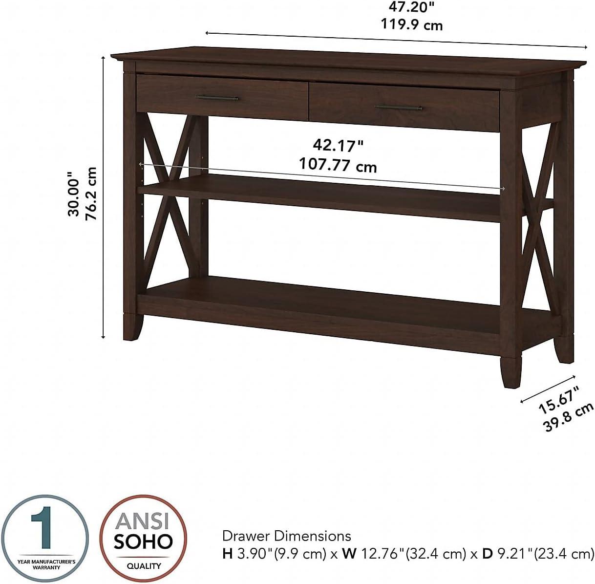 Bush Furniture Key West Console Table with Drawers and Shelves in Bing Cherry