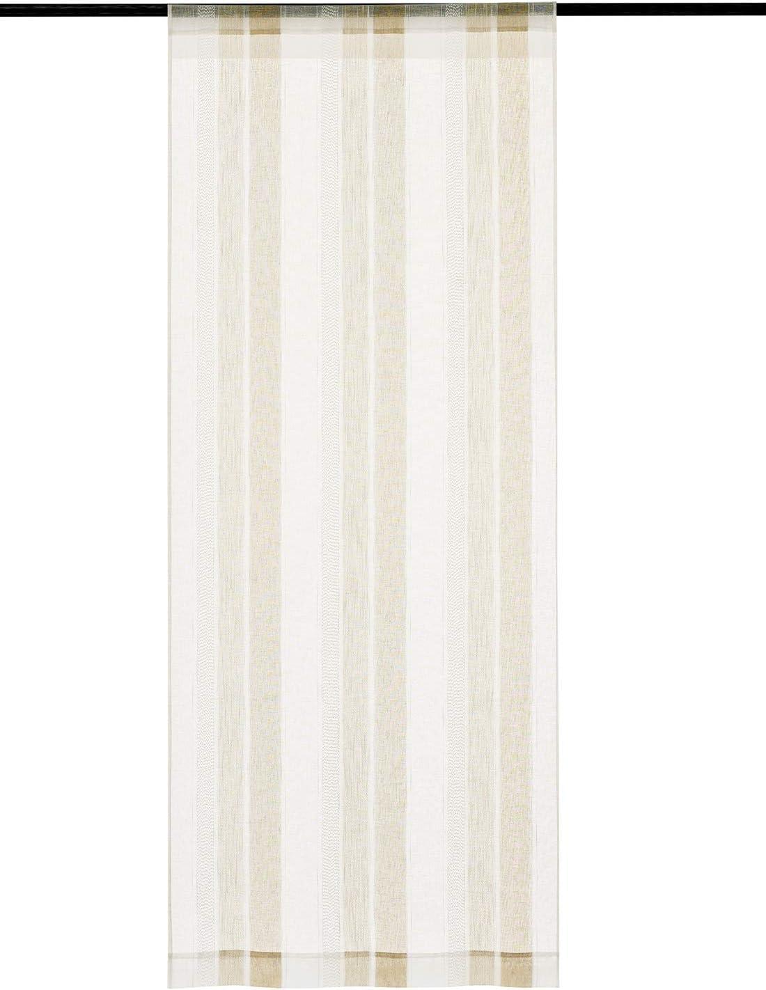 Beige and White Stripe Sheer Farmhouse Curtains Boucle Linen Window Curtain Drape Yarn Dyed Woven 84 Inches Long for Living Room Bedroom Rod Pocket Panels, 40" W x 84" L (Pack of 2)