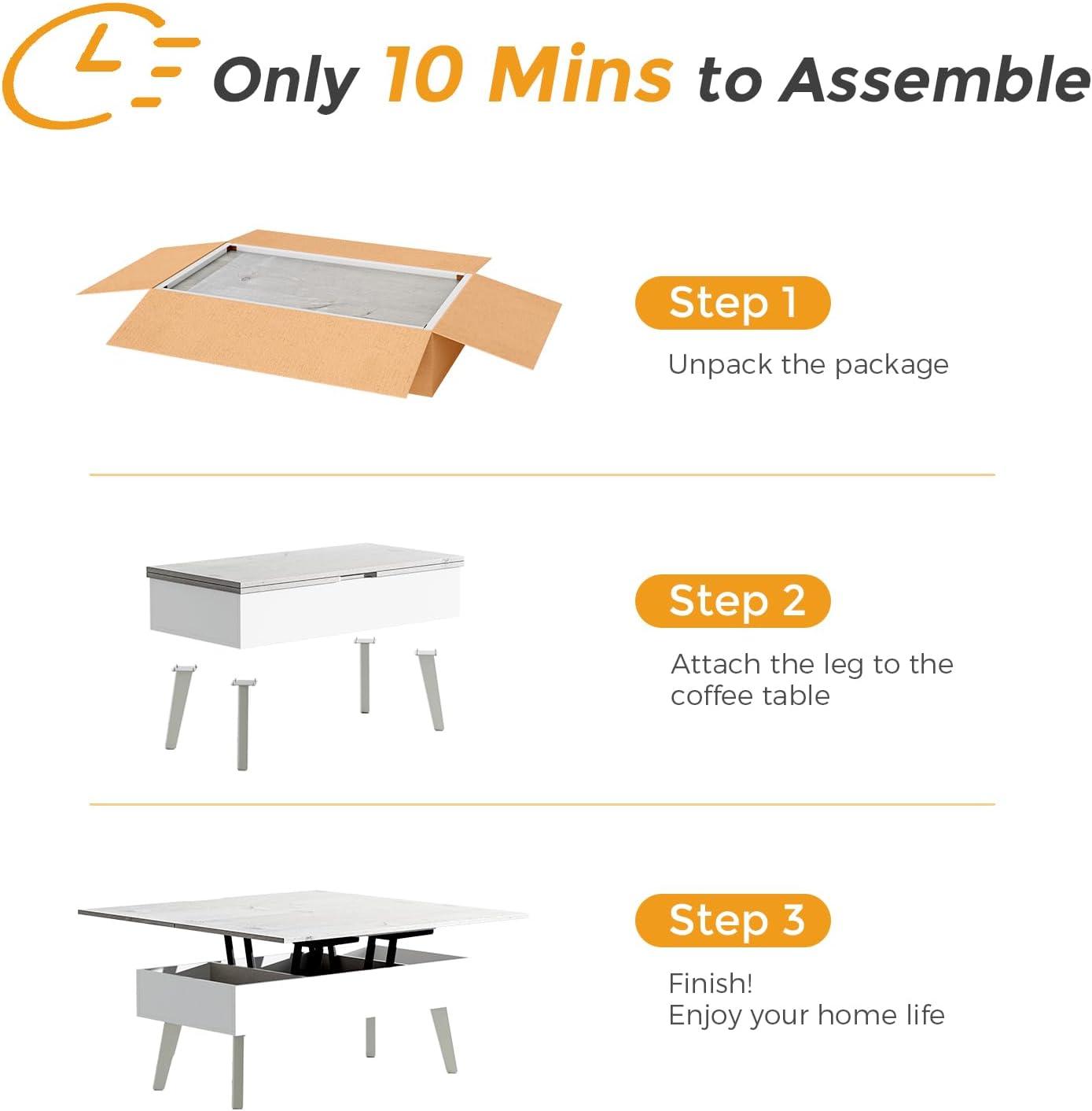 Lift Top Coffee Table, Ten Minute Install Table Center with Hidden Storage Compartments, Rising Tabletop Dining for Living Room，Walnut