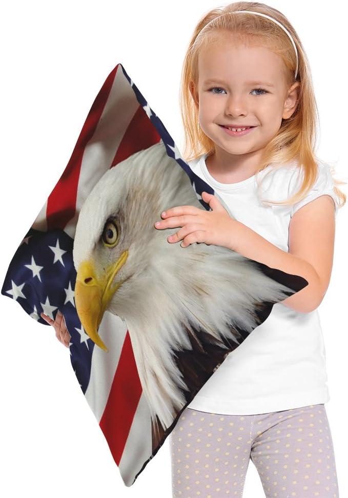 Patriotic Eagle and American Flag Cotton Linen Throw Pillow