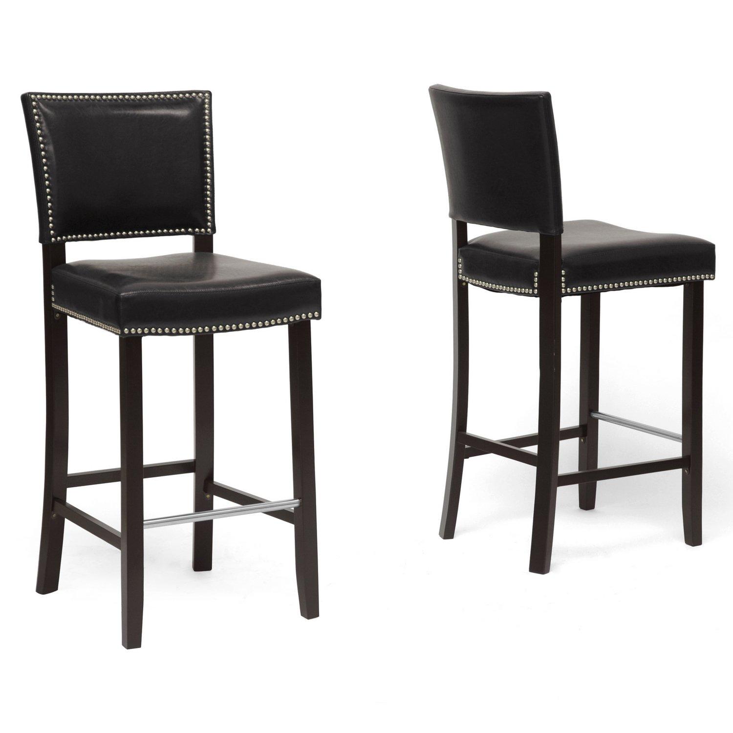 Set of 2 Aries Modern Barstools with Nail Head Trim Black - Baxton Studio