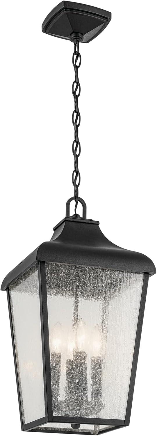 Forestdale Black 4-Light Outdoor Hanging Pendant with Seeded Glass