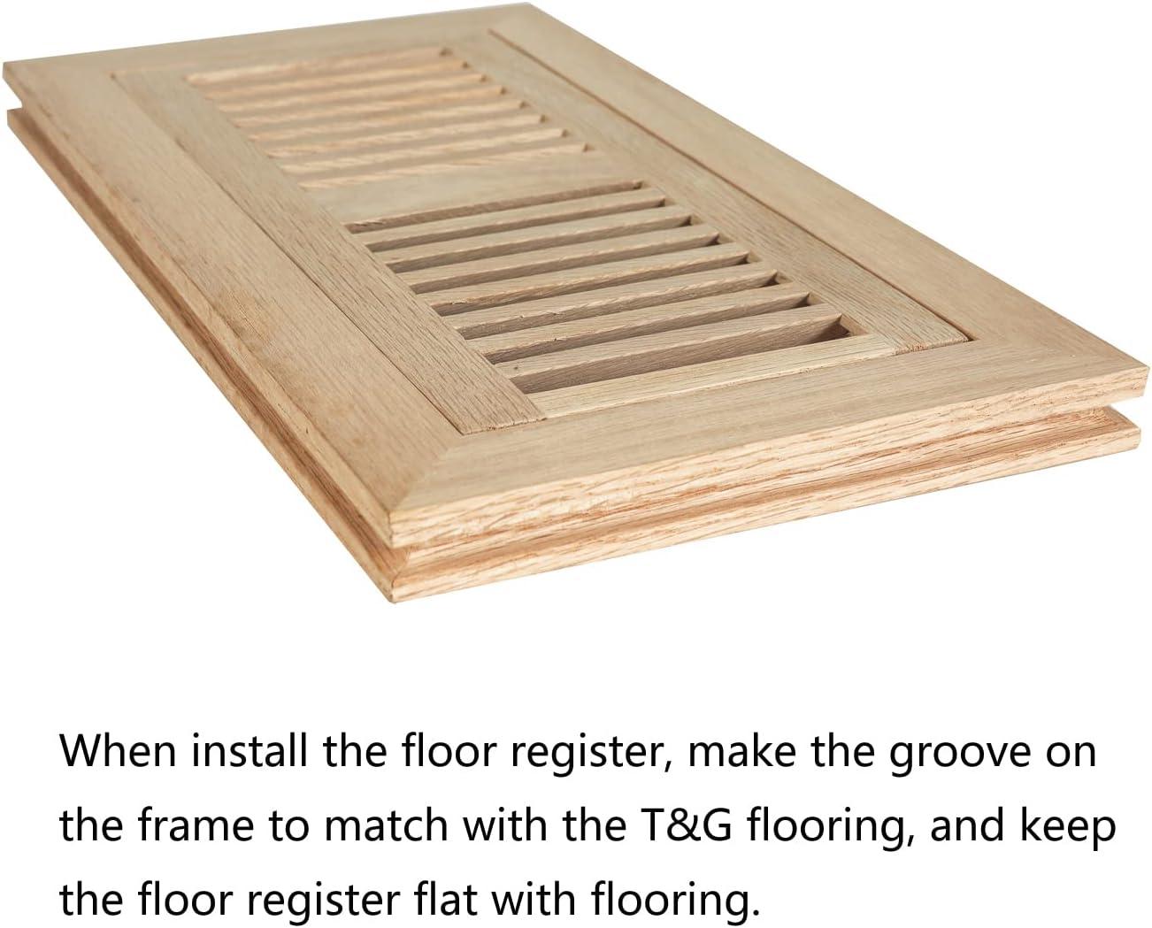 Hardwood White Oak Floor Register, Flush Mount with Frame, 4x10 Inch, Unfinished