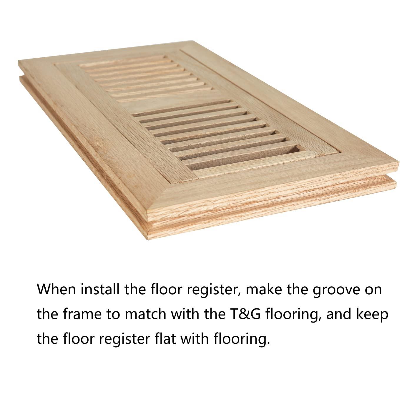 Hardwood White Oak Floor Register, Flush Mount with Frame, 4x10 Inch, Unfinished