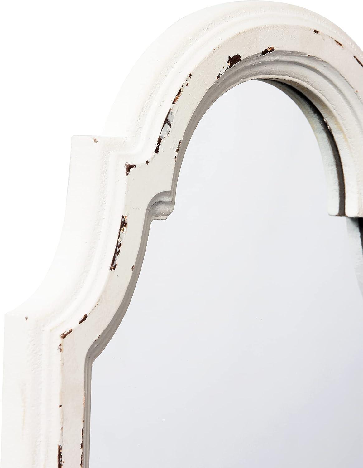 Sintosin Vintage Oval Mirrors for Wall Decor 11", Hanging Farmhouse Wood Entryway Mirror, Handmade Distressed White Rustic Scalloped Mirror Wall Decor, Ornate Accent Sculpted Mirror for Bedroom