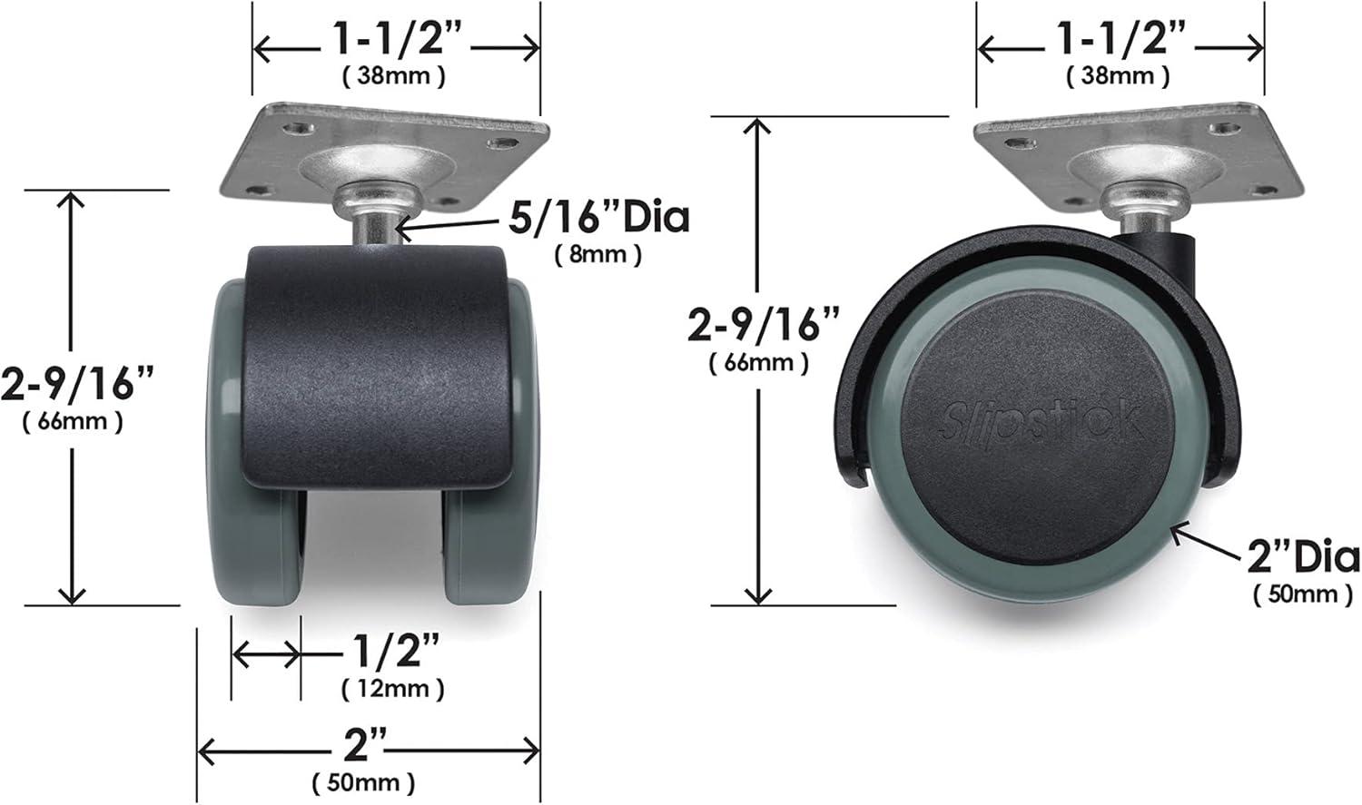 Slipstick 2-Inch Black and Gray Rubber Swivel Caster Wheels Set