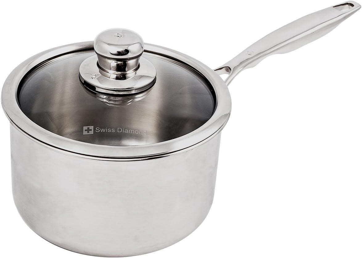 Stainless Steel 2.6 Quart Non-Stick Saucepan with Glass Lid