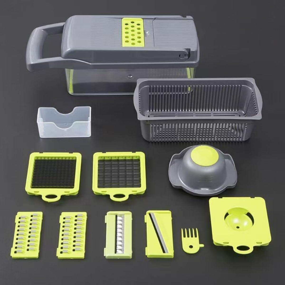 Vegetable Chopper,Pro Onion Chopper,14 in1 Multifunctional Food Chopper,Kitchen Veggie Chopper with 8 Blades,Vegetable Chopper With Container ,Vegetable Slicer Dicer Cutter,Salad,Garlic Chopper
