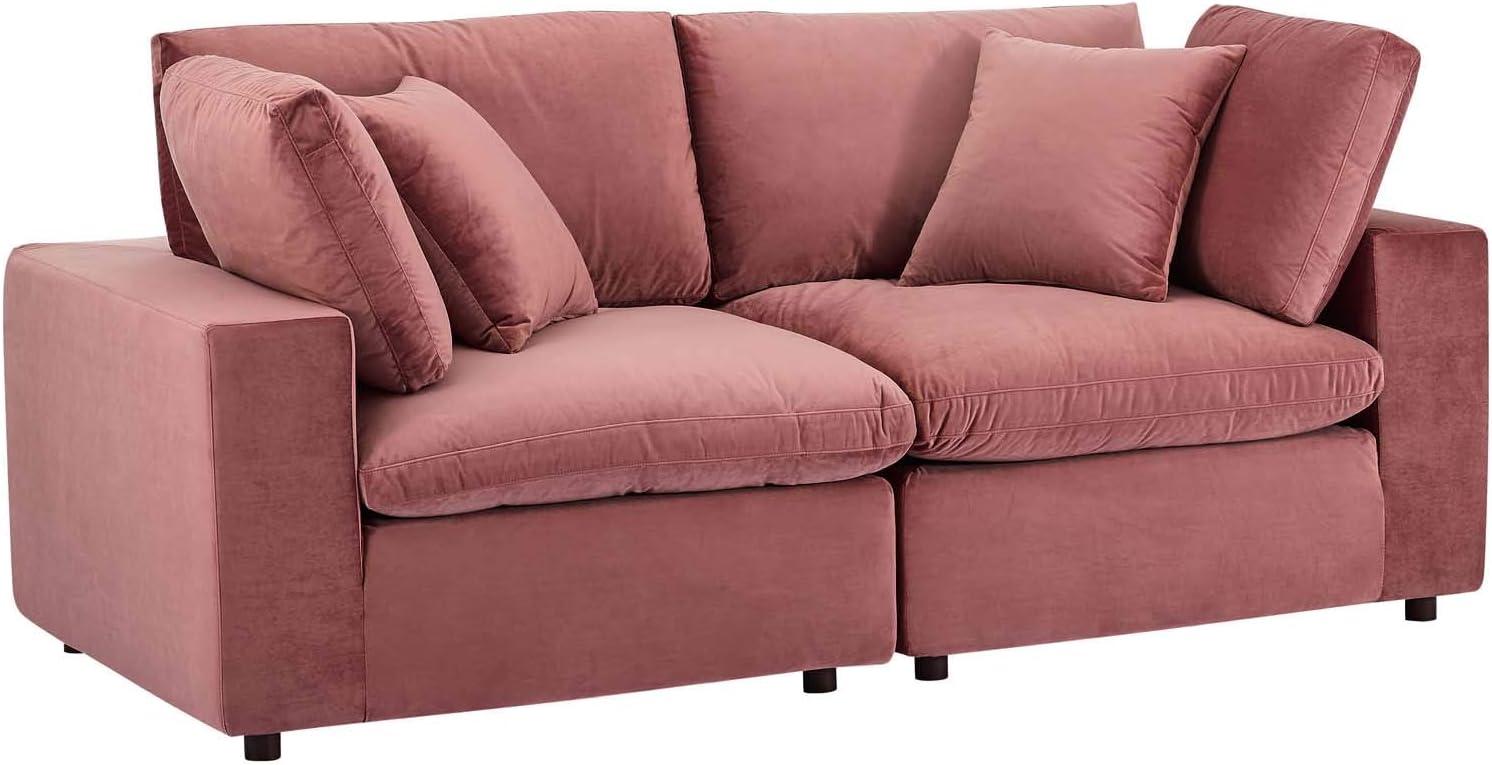 Modway Commix Down Filled Overstuffed Velvet Loveseat in Dusty Rose Pink