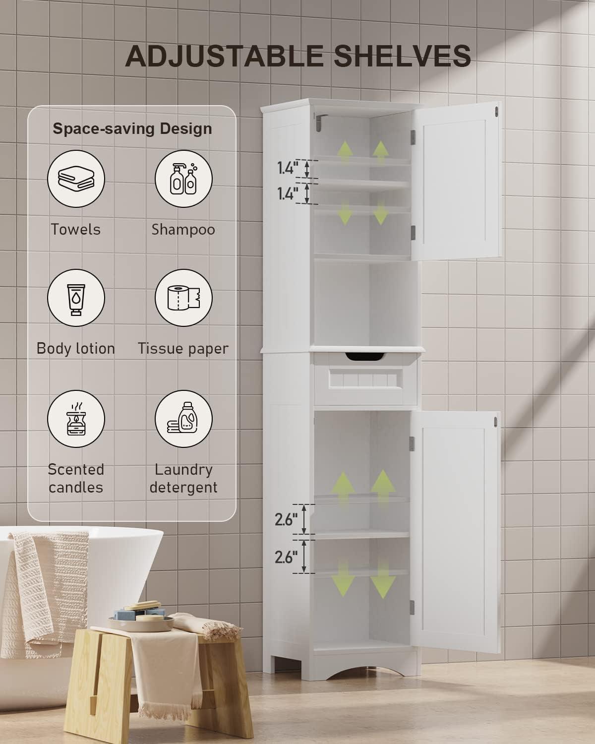 67" Tall Bathroom Storage Cabinet with Adjustable Shelves, Space-Saving Organizer for Bathroom| Kitchen| Living Room, White