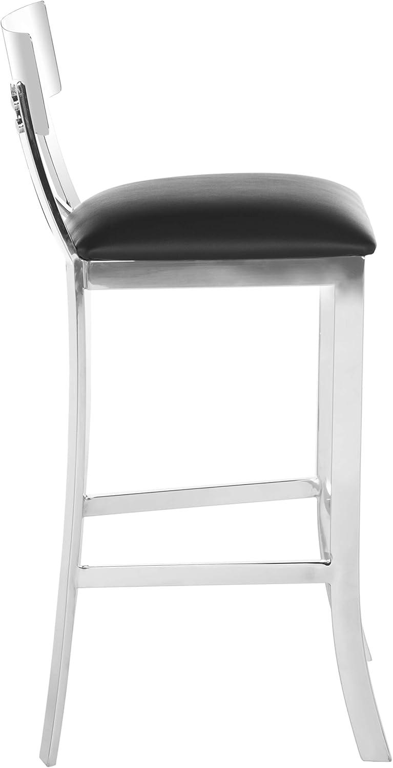 Zoey 39''H Stainless Steel Cross Back Bar Stool - Chrome/Black - Safavieh