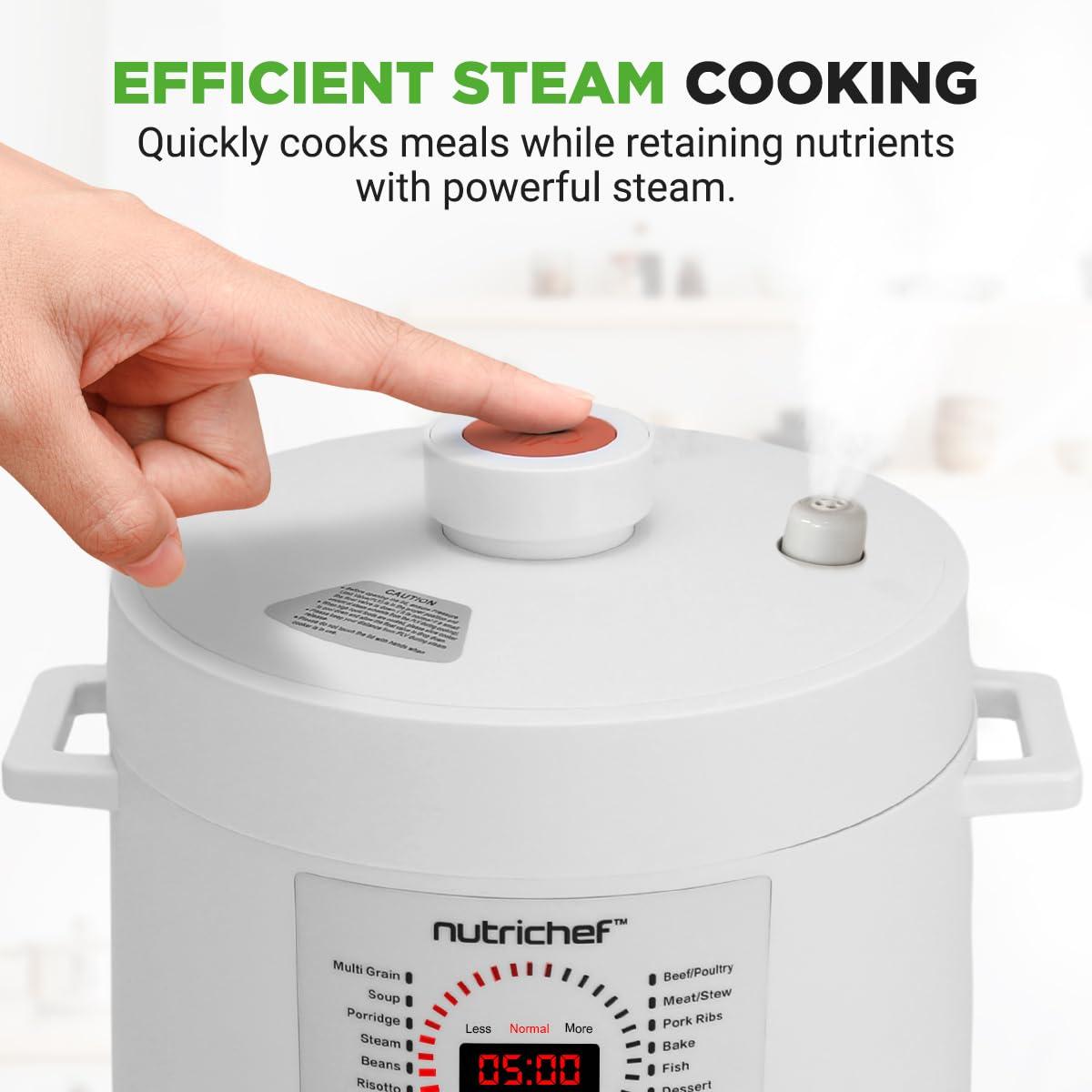 NutriChef 6 Quart White Digital Electric Pressure Cooker with Touch Control