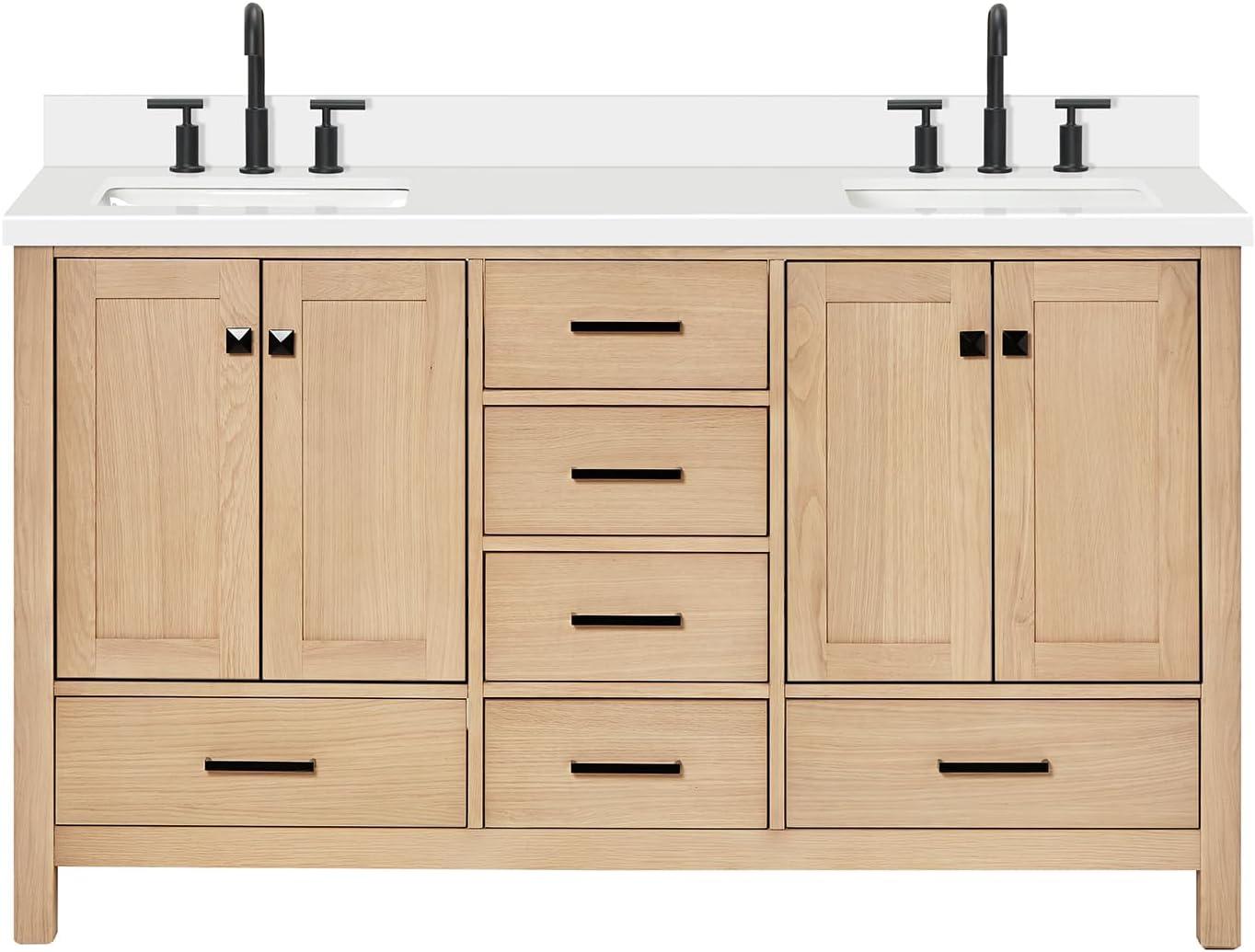 Cambridge 61'' Oak Double Freestanding Vanity with Quartz Top