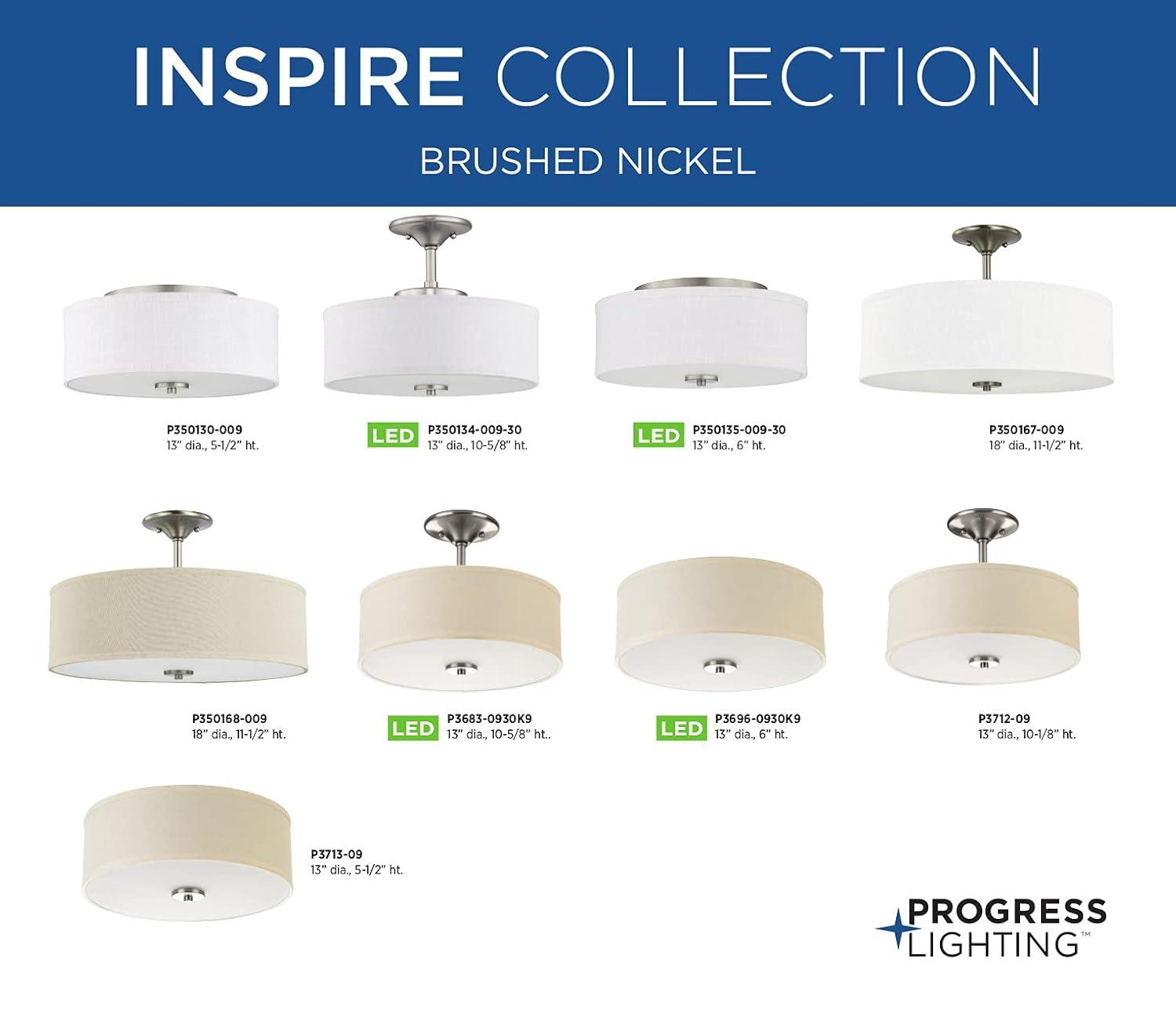 Progress Lighting Inspire 3-Light Semi-Flush Mount, Brushed Nickel, Off-White Linen Shade