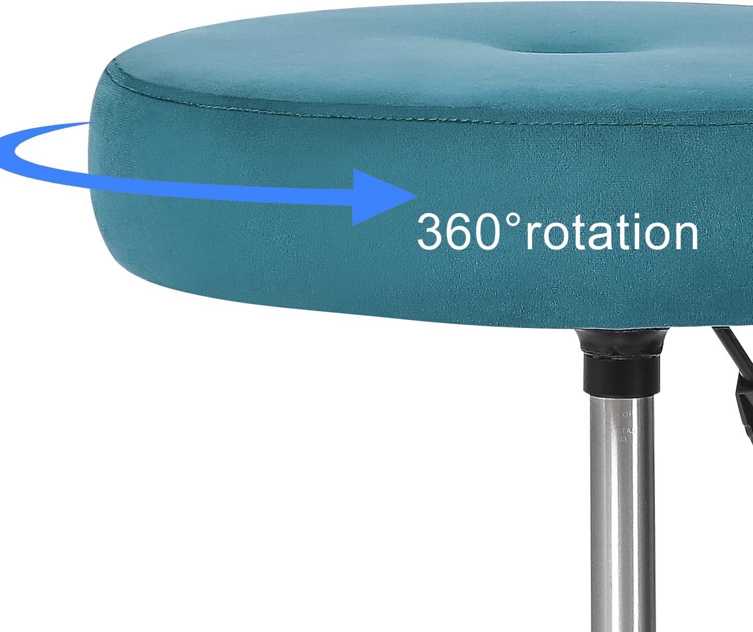 Adeco  Adjustable Velvet Round Ottoman Swivel Vanity Stool Makeup Chair Teal