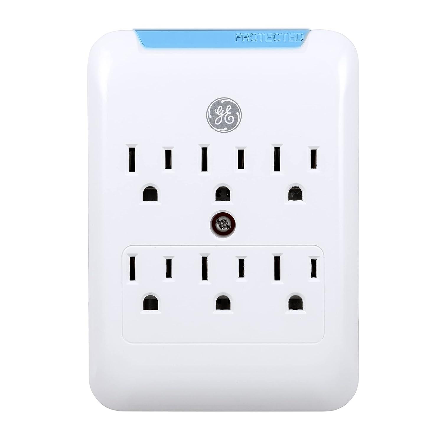 GENERAL ELECTRIC Pro 6-Outlet Surge Protector Power Outlet Adapter, White - 38431