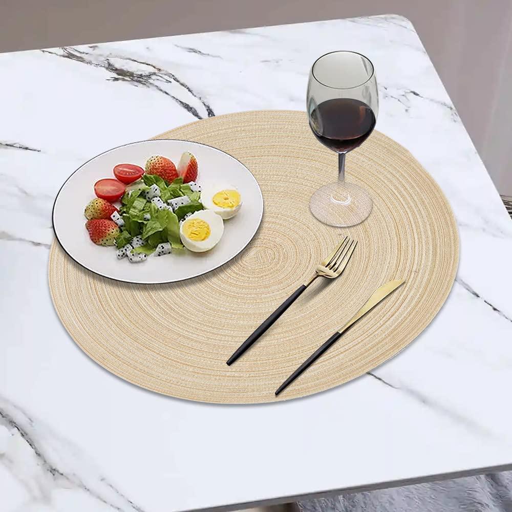 Round Woven Placemats, 4 Pcs, 15" Braided Woven Placemats, Attractive Kitchen Place Mats, Round Placemats as Table Mat (Red)