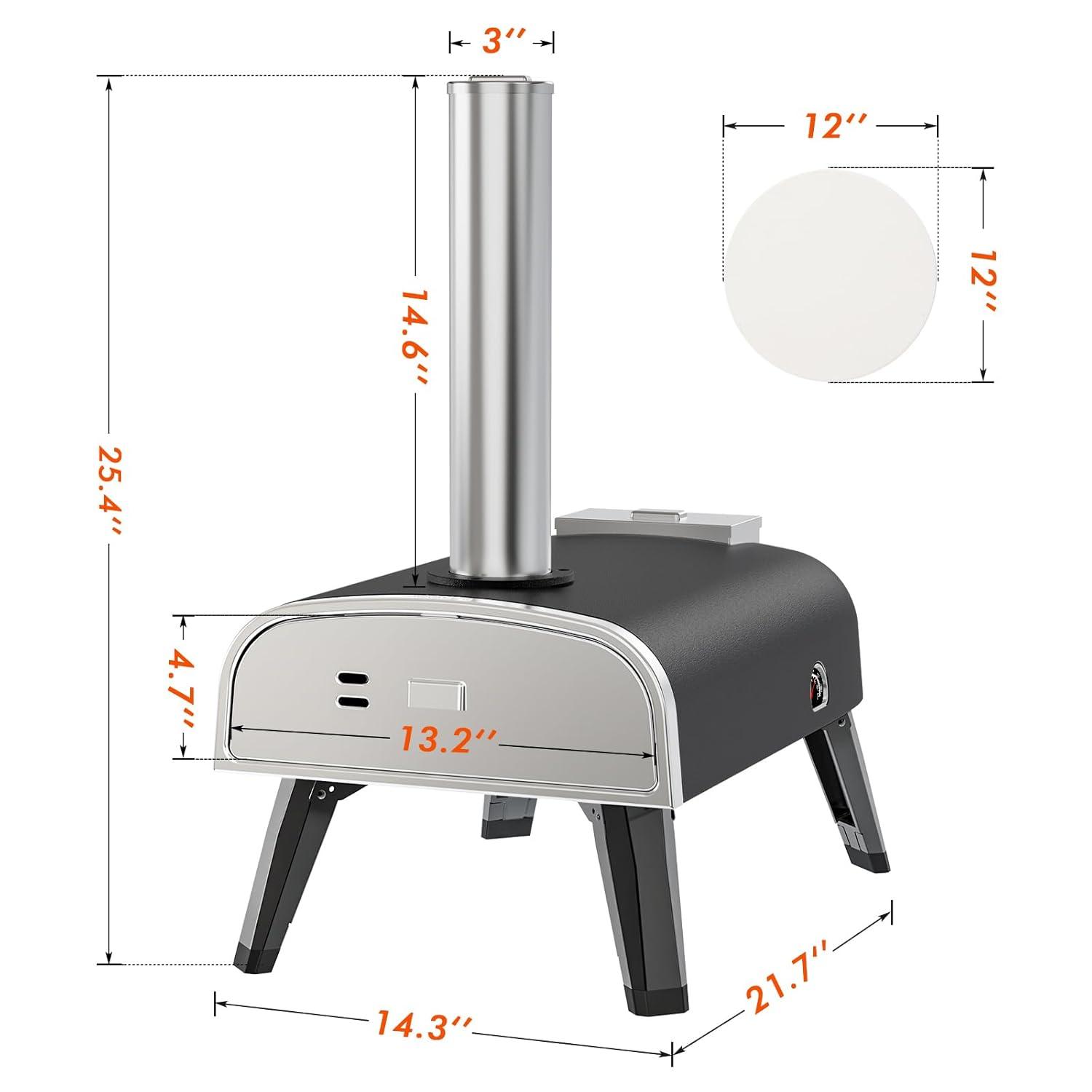 Pizza Oven Outdoor 12" Wood Fired Pizza Ovens Pellet Pizza Stove for Outside, Portable Stainless Steel Pizza Oven for Backyard Pizza Maker Portable Mobile Outdoor Kitchen (Swivel Grey)