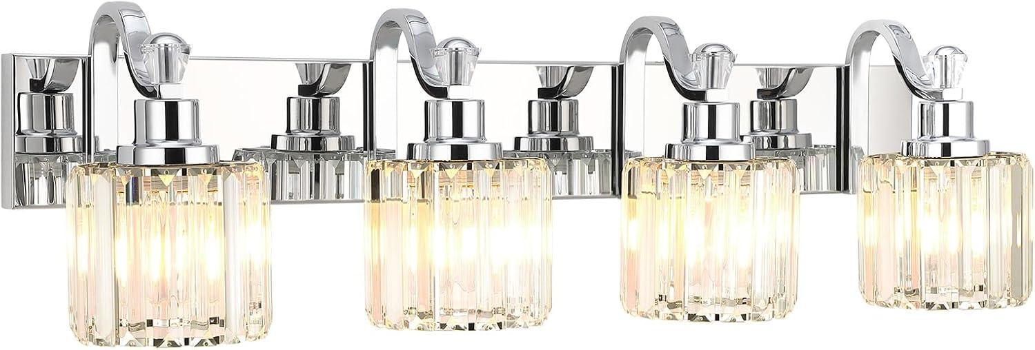 GAOMON LED Modern Crystal Bathroom Vanity Lights Over Mirror, Chrome Bathroom Light Fixtures Wall Light (4-Light)