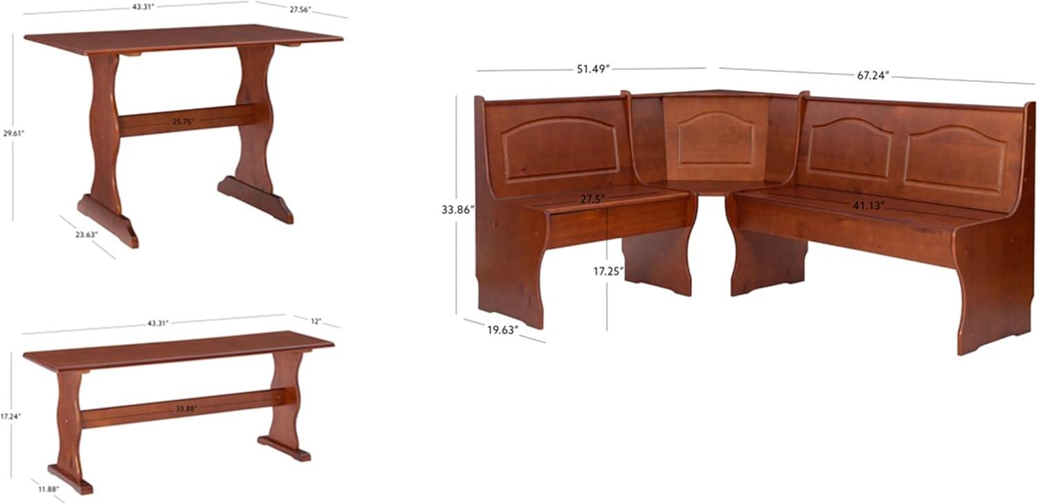 3pc Chelsea Breakfast Corner Nook Dining Table Set Walnut - Linon