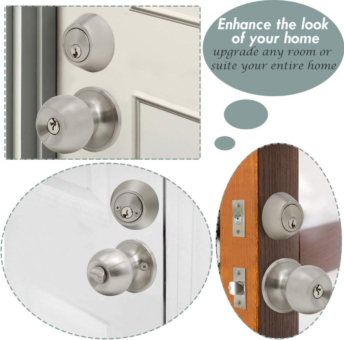 Brushed Nickel Round Stainless Steel Entry Knob and Deadbolt Set