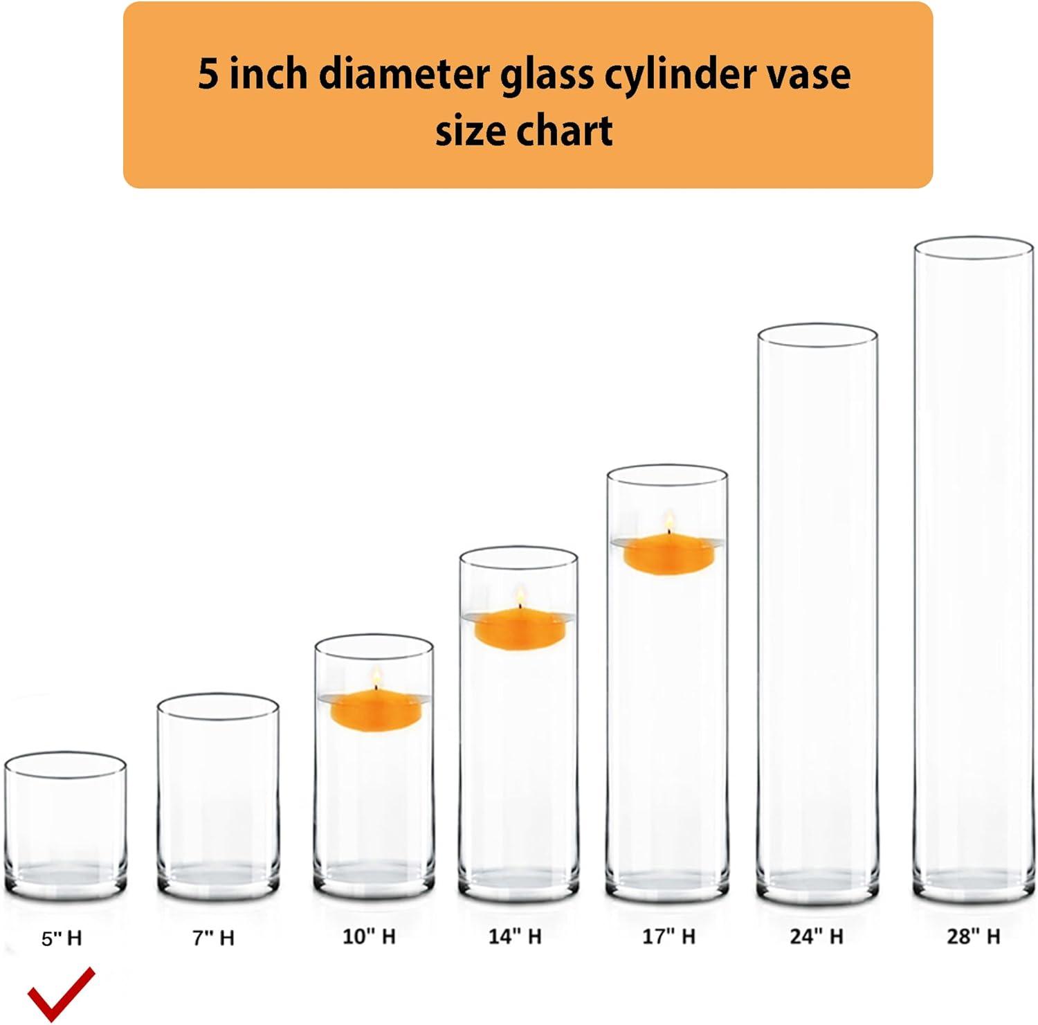 CYS EXCEL Glass Cylinder Vase (H:5" D:5") | Multiple Size Choices Glass Flower Vase Centerpieces | Hurricane Floating Candle Holder Vase