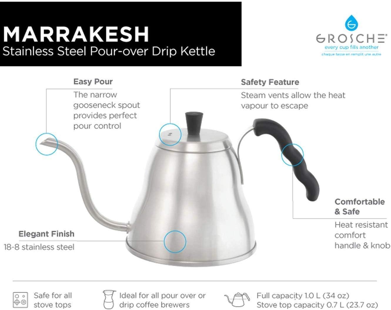 Grosche Grosche Marrakesh 1L Stainless Steel Gooseneck Kettle