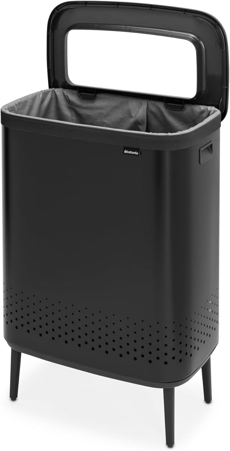 Black Steel Upright Hamper with Lid and Ventilation Holes