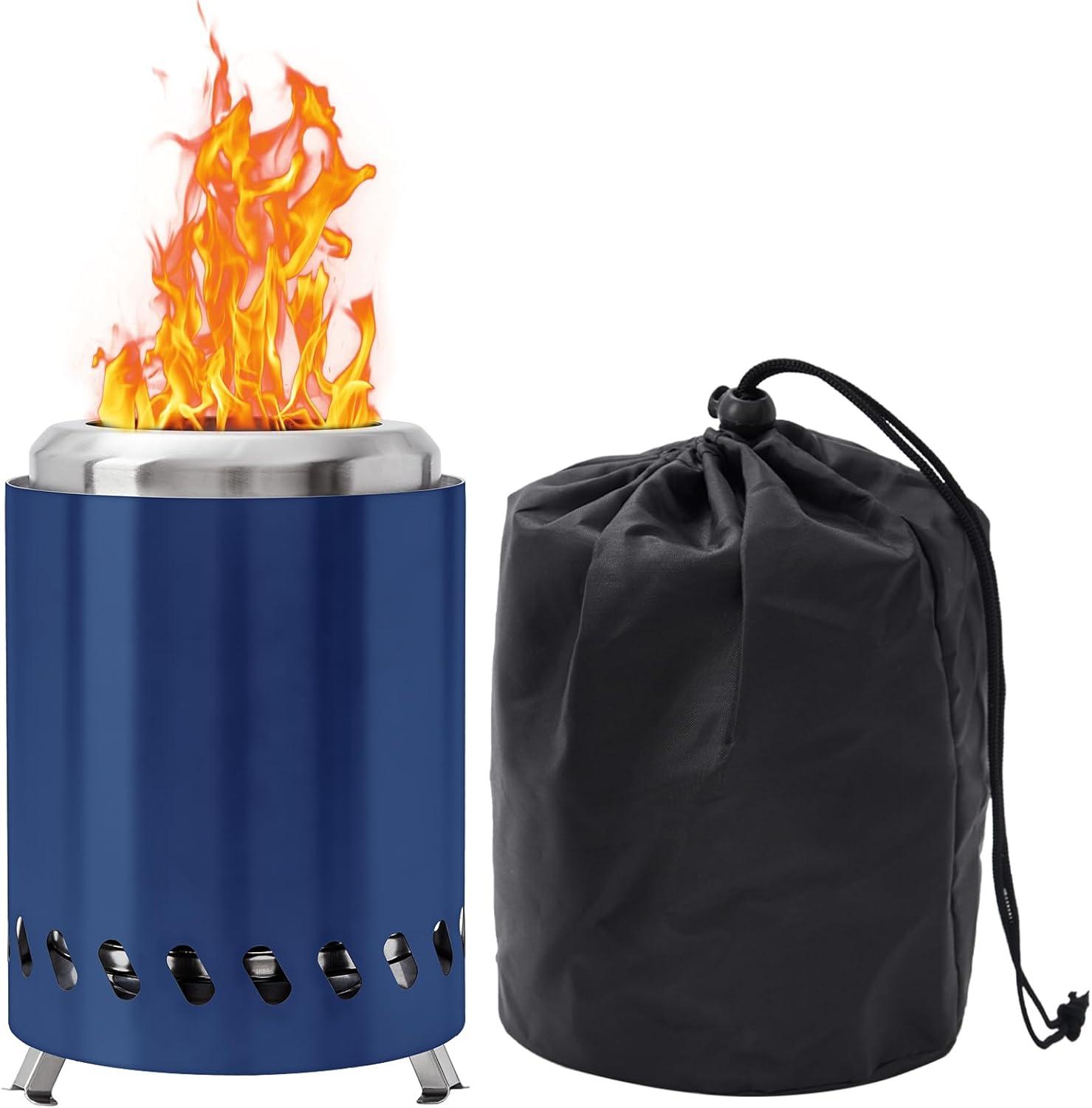 5.5inch Mini Fire Pit for Table, Small Tabletop Fire Pit , Outdoor Fire Pit Tabletop with Carry Bag,Stainless Steel, Blue