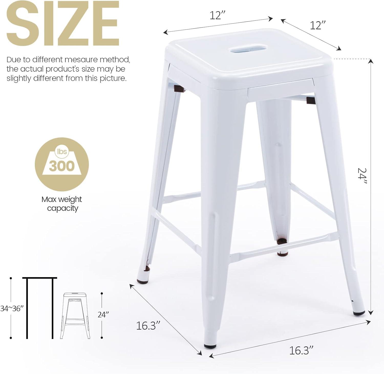 BestMassage Set of 4 Stackable Metal Bar Stools 24 Inch Counter Barstool Height Backless, White