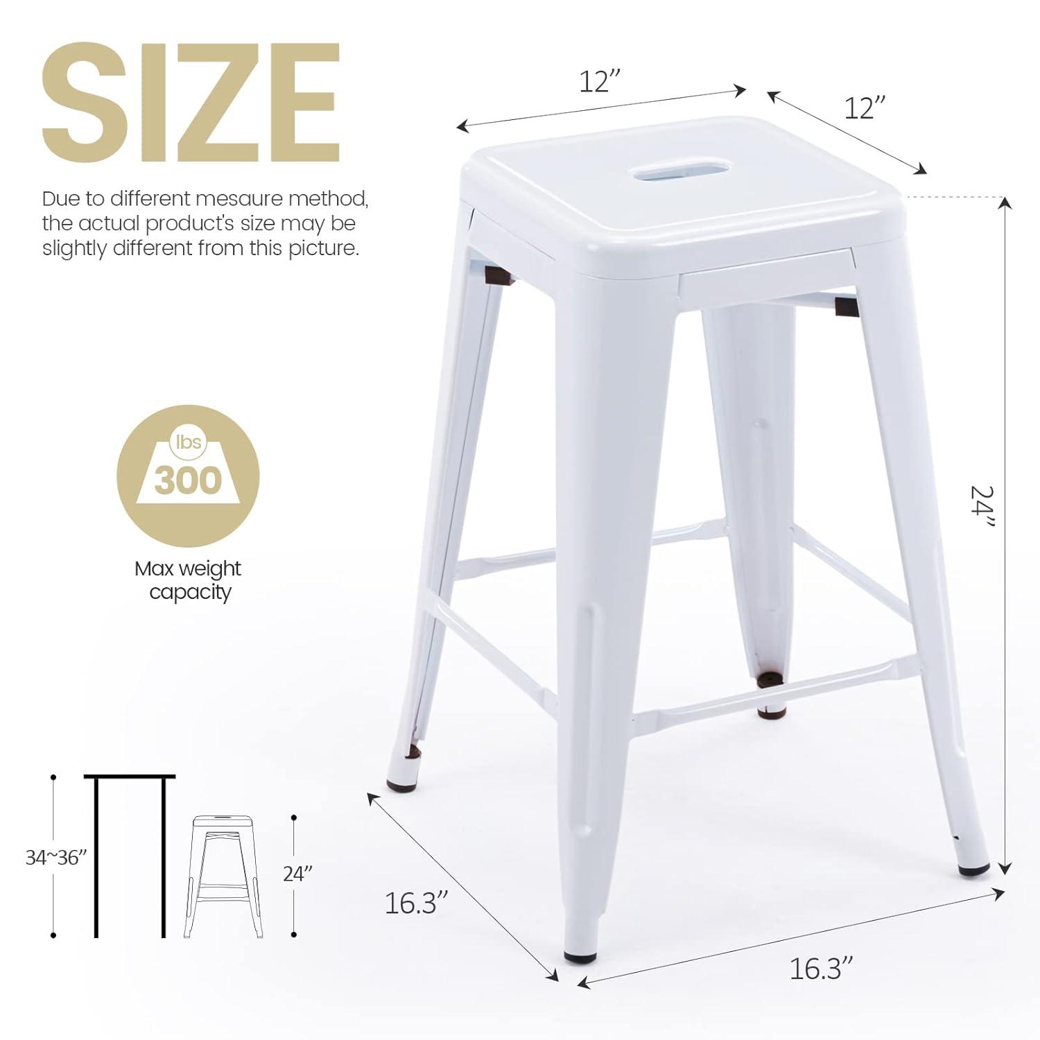 BestMassage Set of 4 Stackable Metal Bar Stools 24 Inch Counter Barstool Height Backless, White