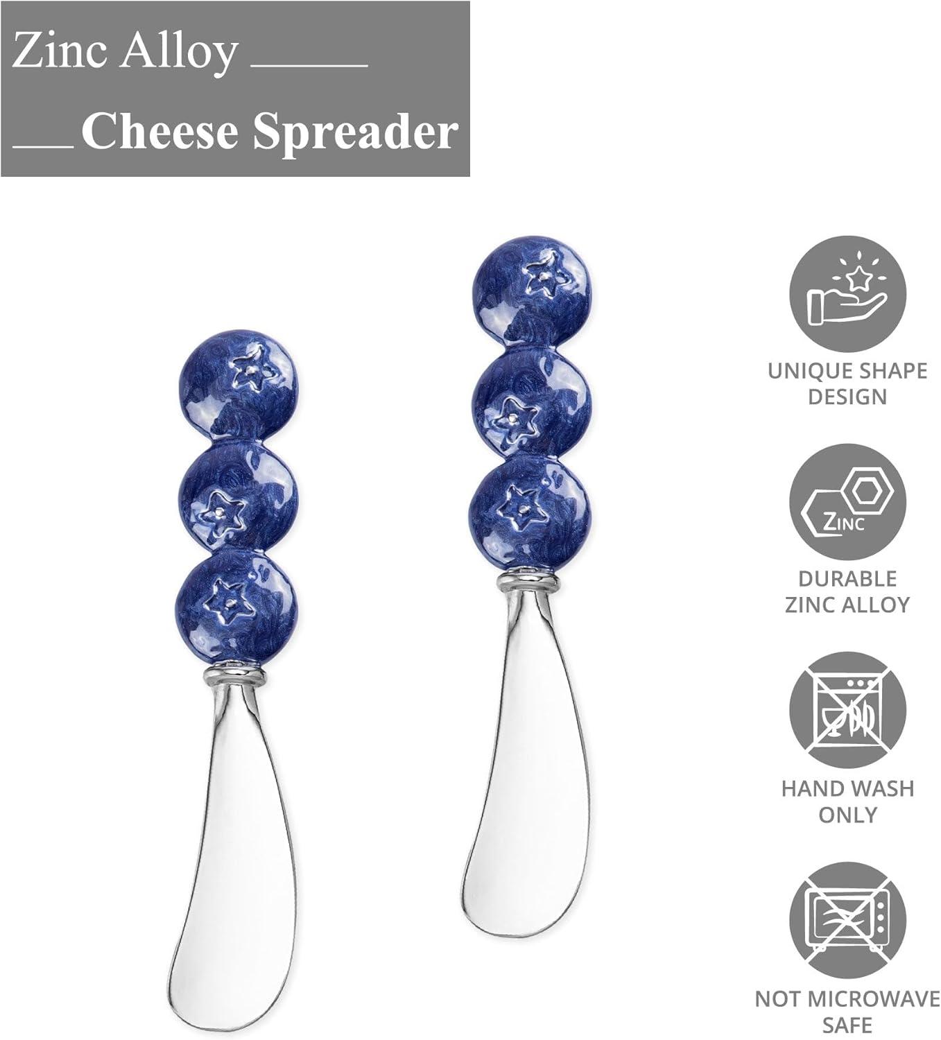 Mr. Spreader 2-Piece Cheese Spreaders Zinc Alloy Butter Spreader Knife Set, Blueberry Handle Multipurpose Cheese Spreader for Cheese and Butter, Kitchen Gadgets