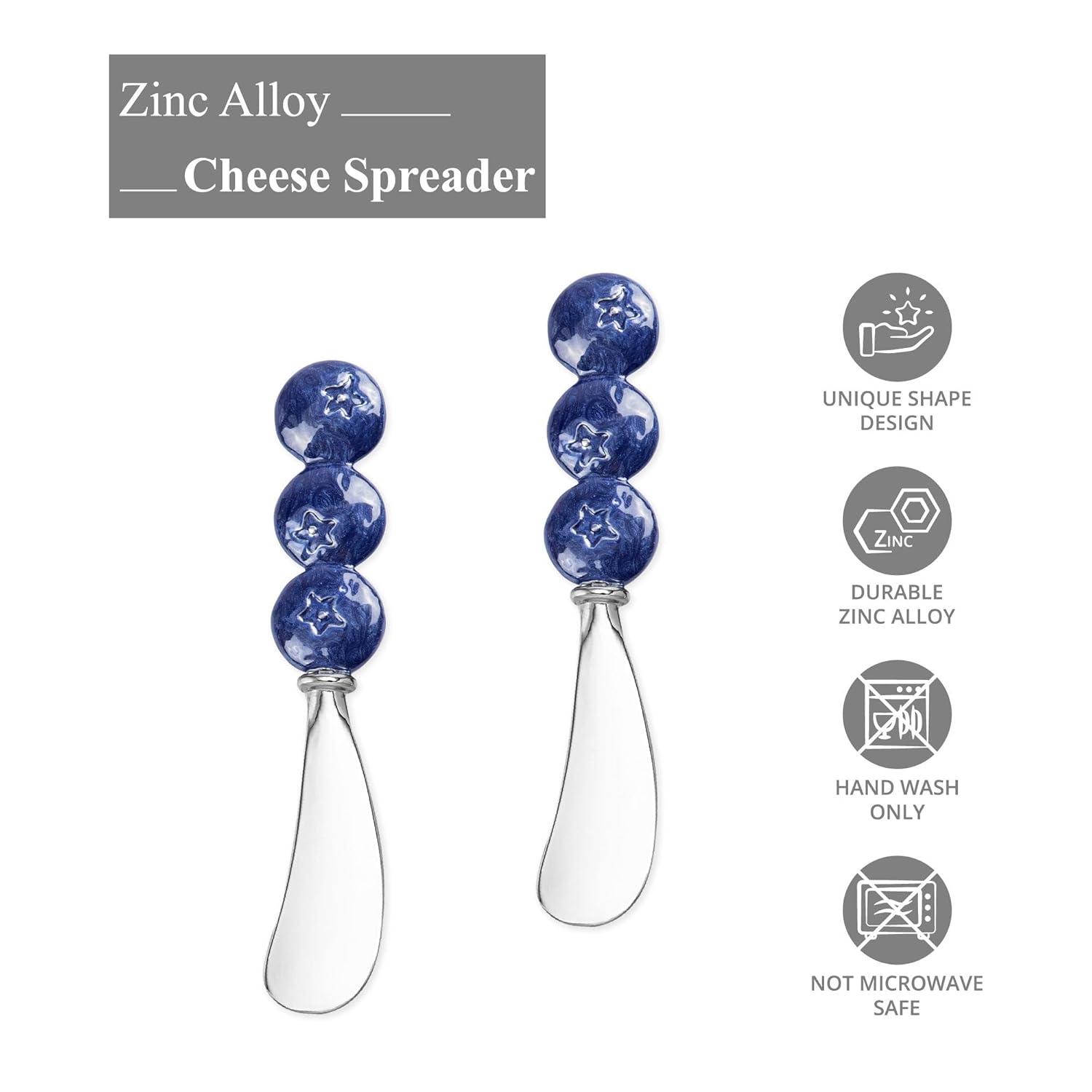 Mr. Spreader 2-Piece Cheese Spreaders Zinc Alloy Butter Spreader Knife Set, Blueberry Handle Multipurpose Cheese Spreader for Cheese and Butter, Kitchen Gadgets