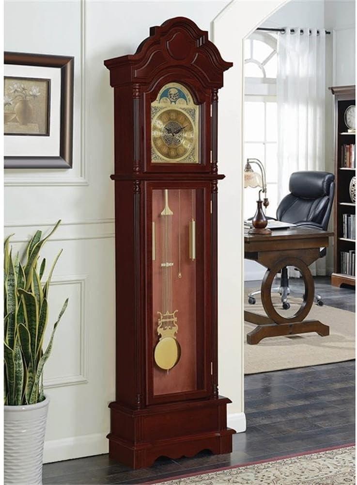 Bowery Hill Grandfather Clock with Adjustable Volume Digital Chime in Brown Red