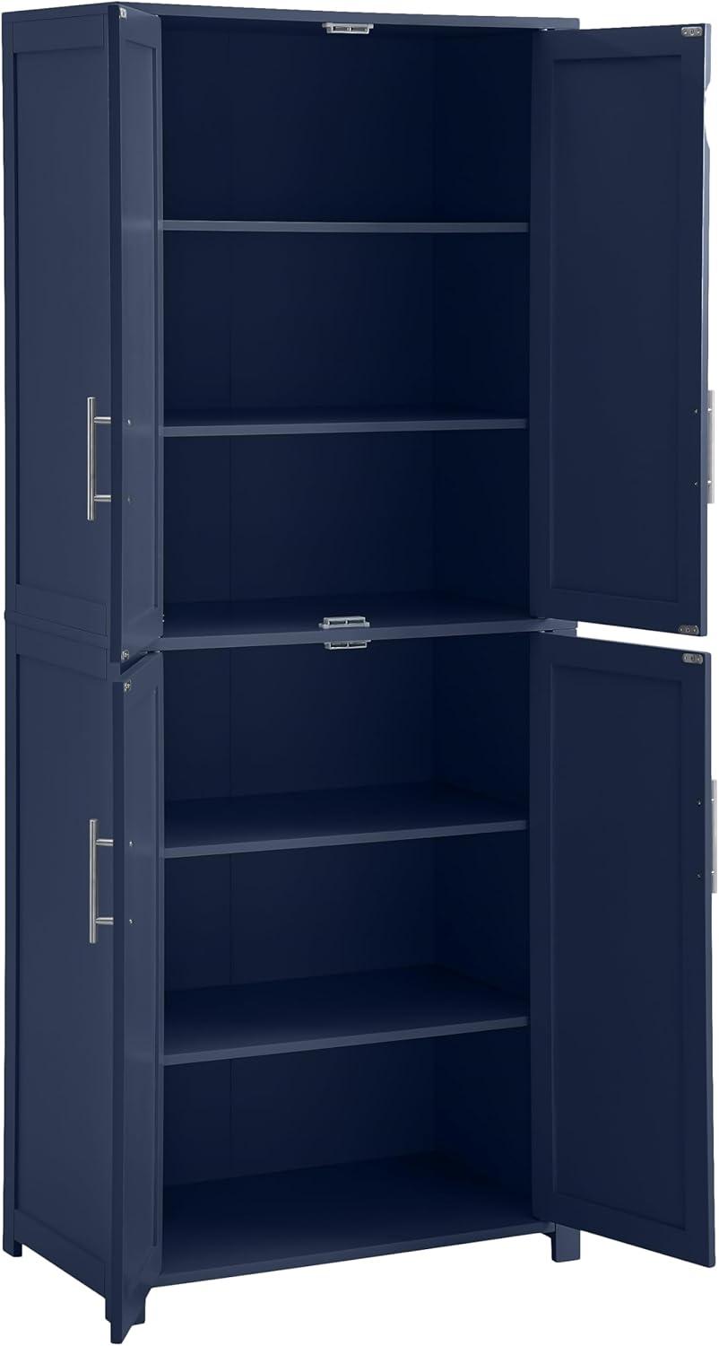 Crosley 67" Savannah Tall Kitchen Storage Pantry Navy: Traditional Farmhouse Design, Wood Veneer, MDF Frame, 3 Adjustable Shelves