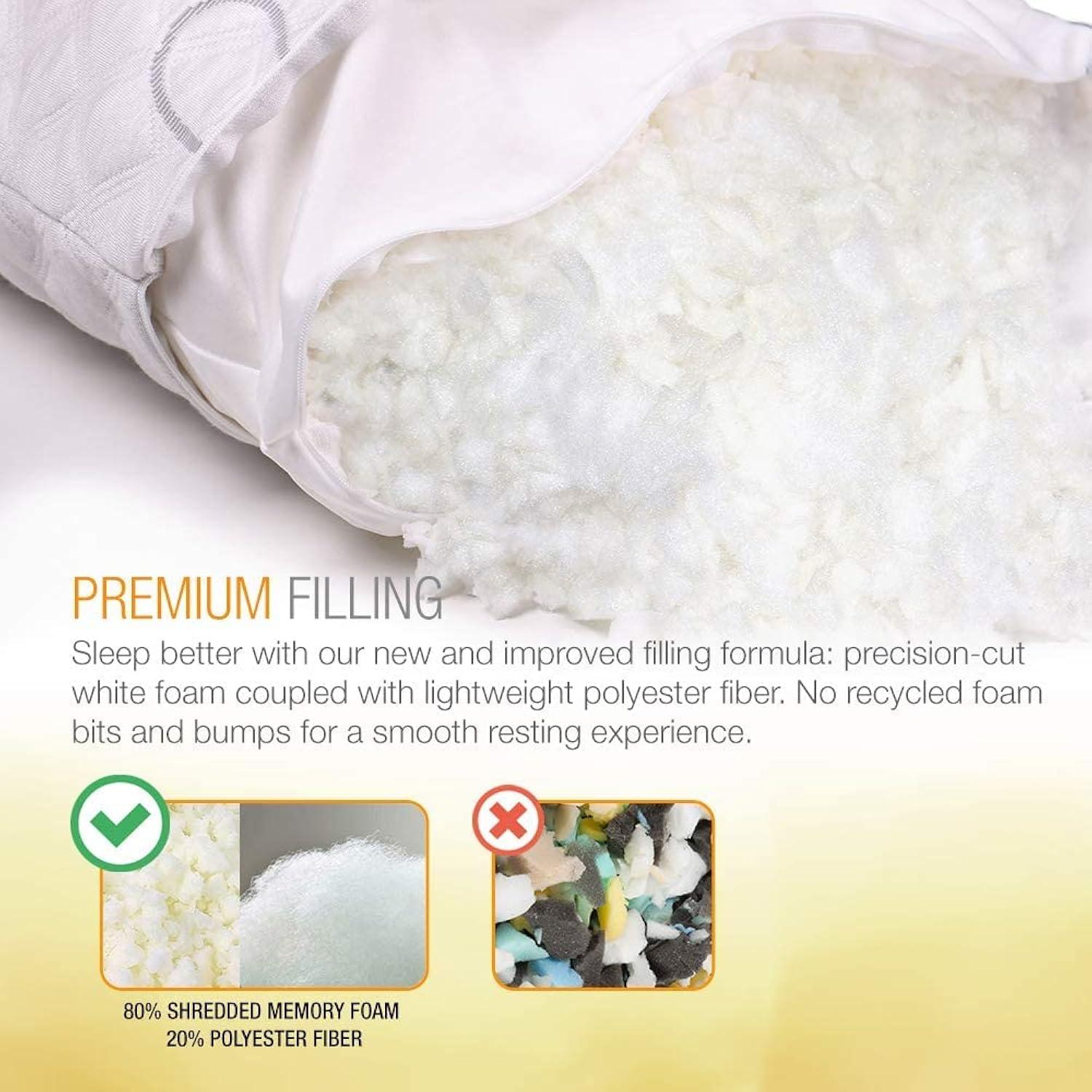 Pillow Premium Adjustable Loft-Shredded Memory Foam for Home & Hotel Collection + Washable Removable Cooling Bamboo Derived Rayon Cover