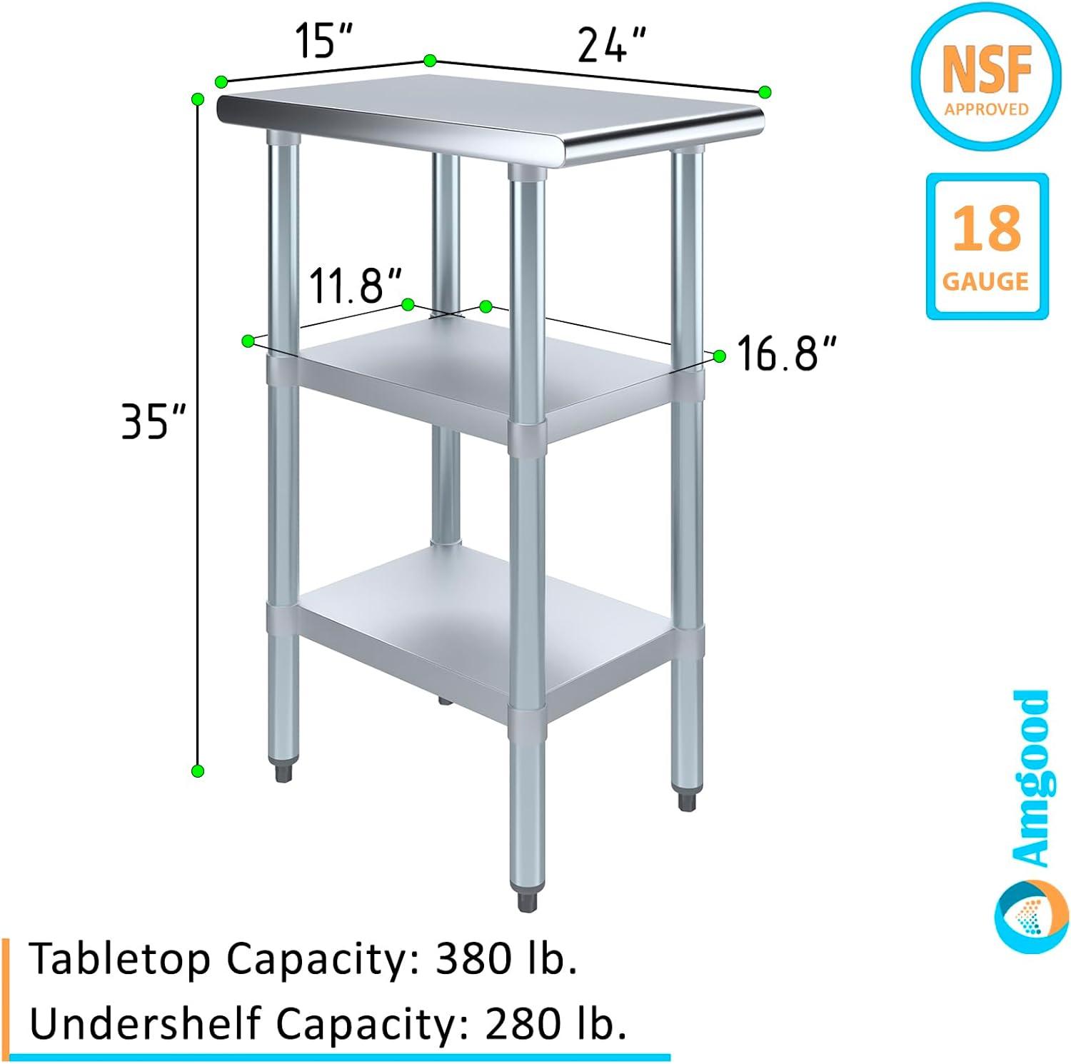 24" x 15" Stainless Steel Utility Table with Galvanized Shelf