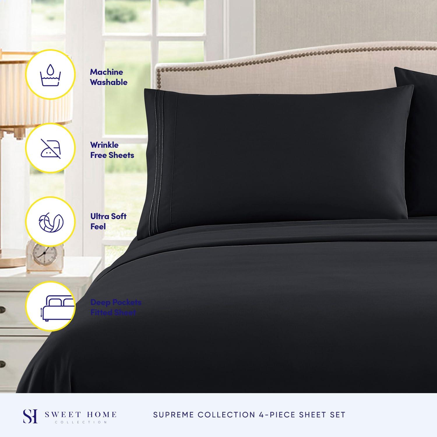 Sweet Home Collection Luxurious Classic Soft Solid 1800 Series Microfiber Sheet Set, Various Colors and Sizes