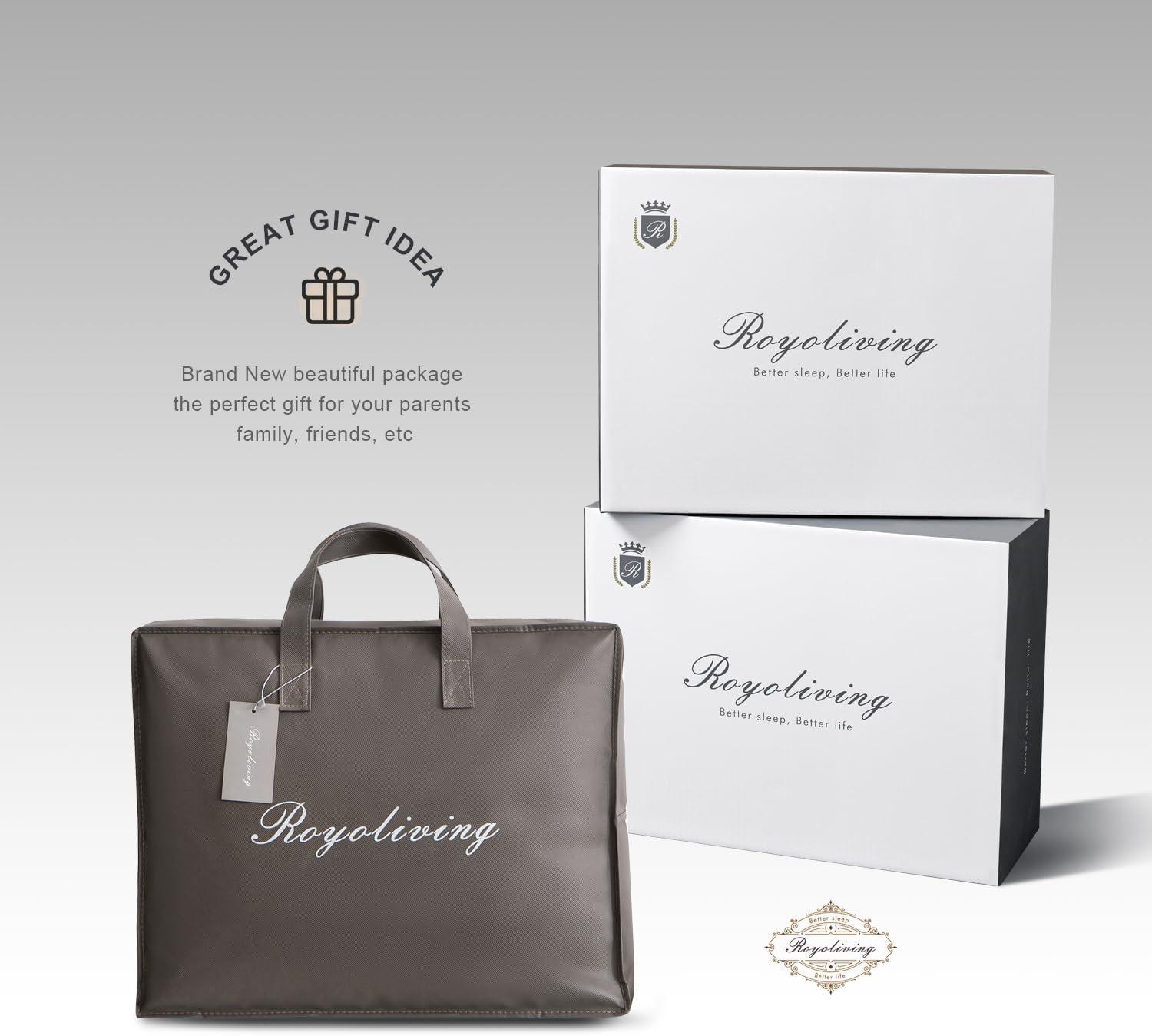 Royoliving Premium Heavyweight Feathers Down Comforter 100% Cotton Cover White Winter Down Proof Thickened King Size Duvet Insert with Corner Tabs (106x90, 70 Oz)