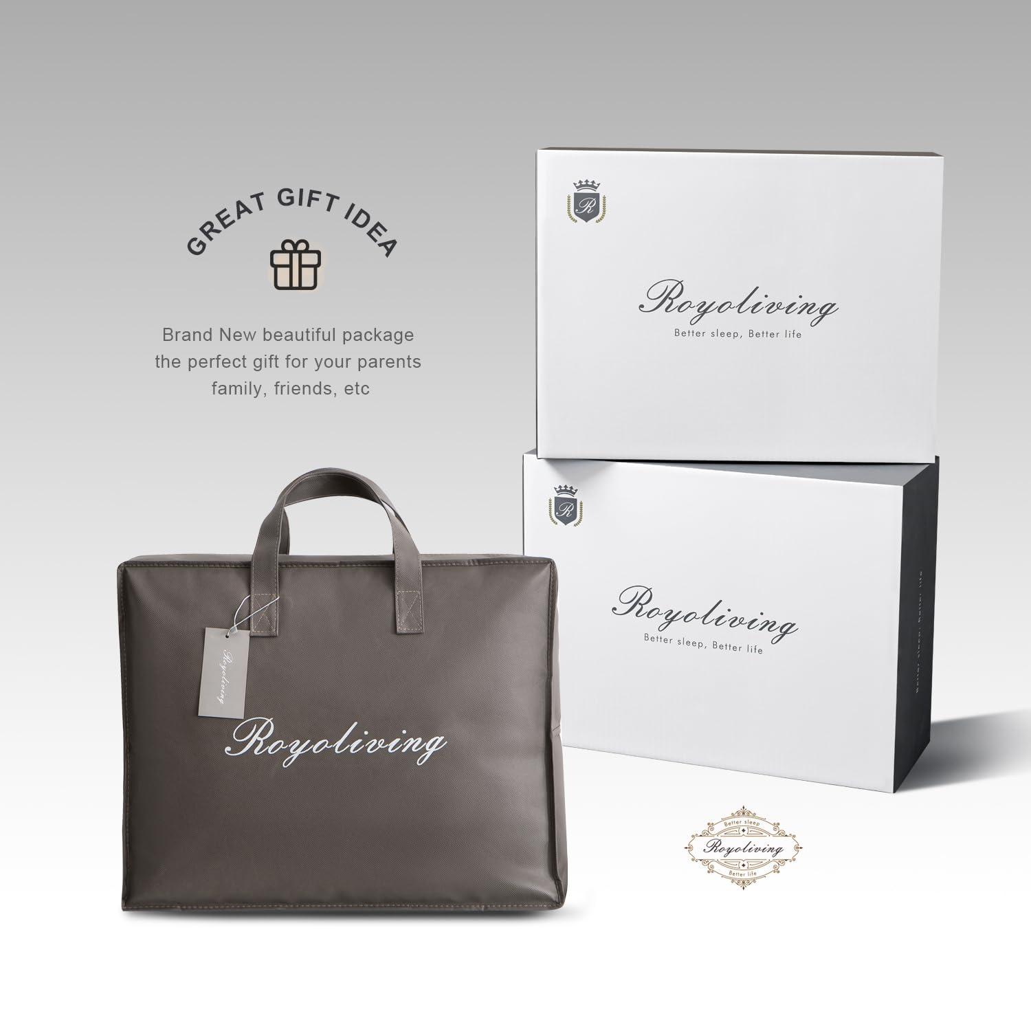 Royoliving Premium Heavyweight Feathers Down Comforter 100% Cotton Cover White Winter Down Proof Thickened King Size Duvet Insert with Corner Tabs (106x90, 70 Oz)