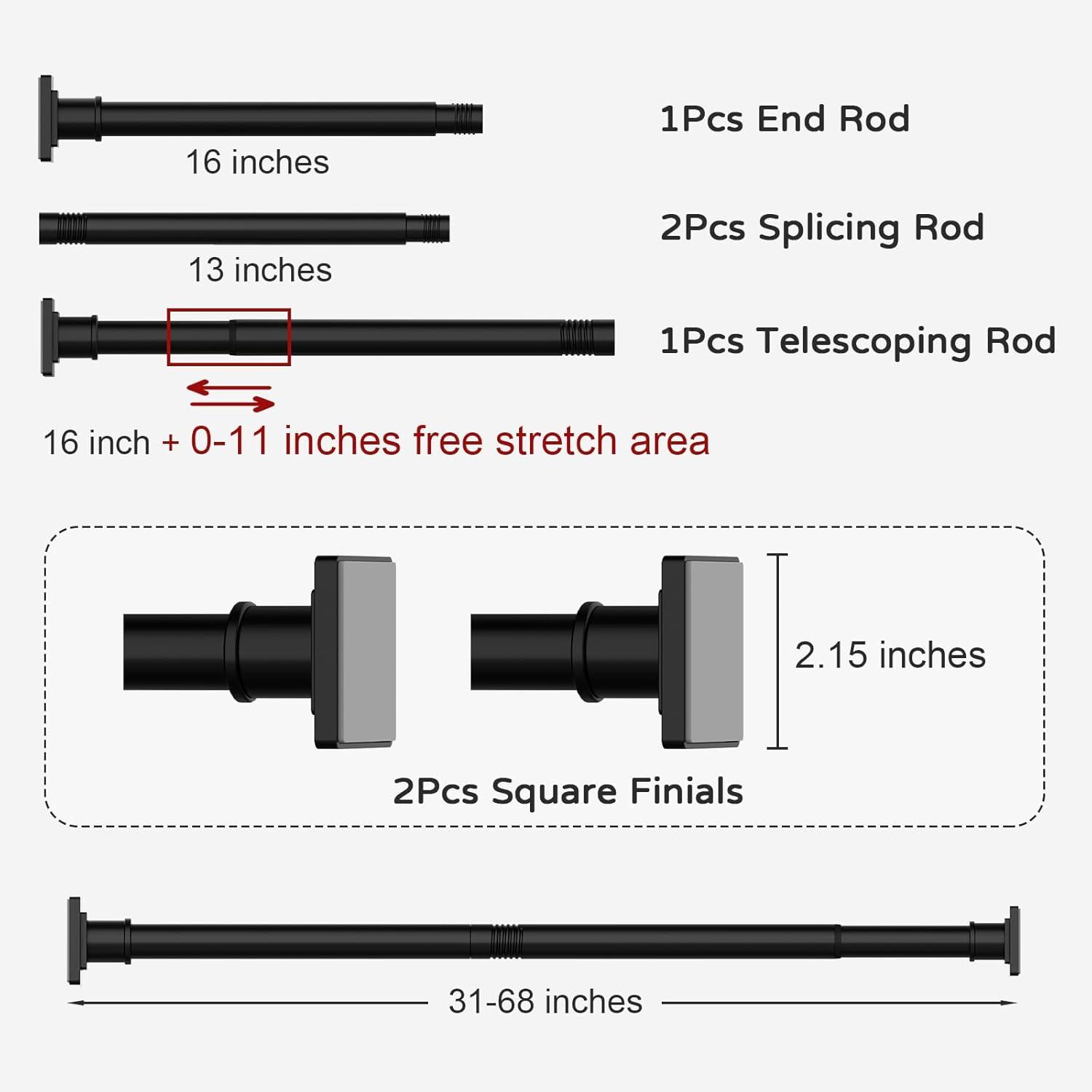 Matte Black Adjustable Tension Shower Curtain Rod Kit