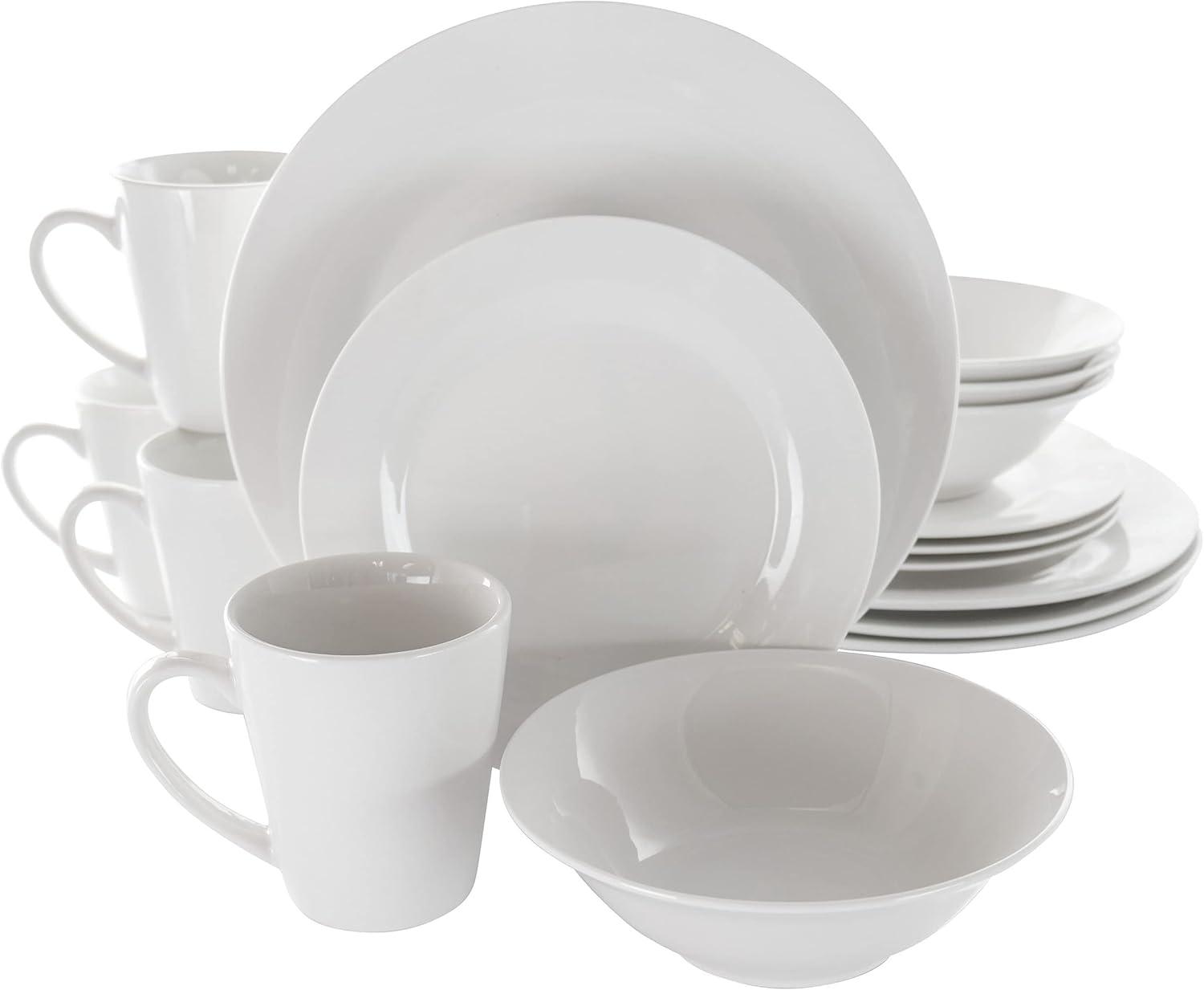 White Glossy Porcelain Round Dinnerware Set, Service for 4