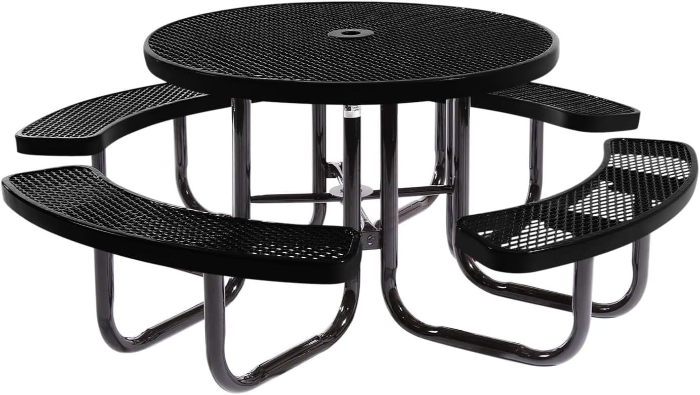 46" Textured Black Expanded Metal Round Outdoor Picnic Table